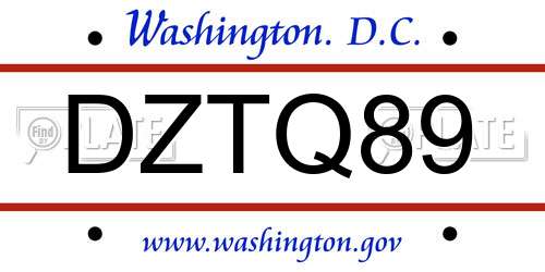 DZTQ89 District Of Columbia License Plate