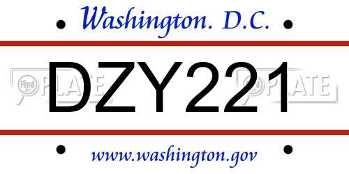 DZY221 District Of Columbia License Plate