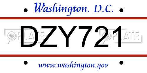 DZY721 District Of Columbia License Plate