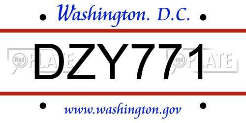 DZY771 District Of Columbia License Plate