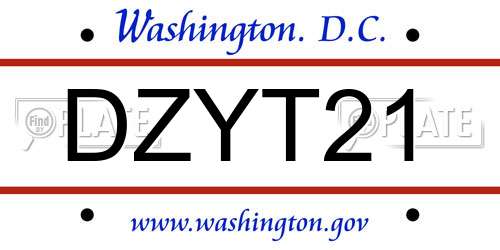 DZYT21 District Of Columbia License Plate