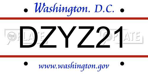DZYZ21 District Of Columbia License Plate