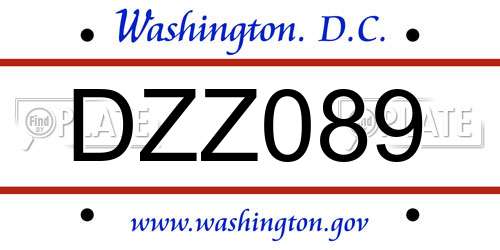 DZZ089 District Of Columbia License Plate