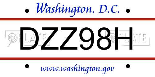DZZ98H District Of Columbia License Plate