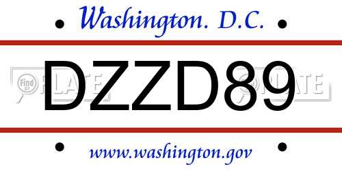 DZZD89 District Of Columbia License Plate