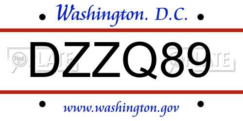 DZZQ89 District Of Columbia License Plate