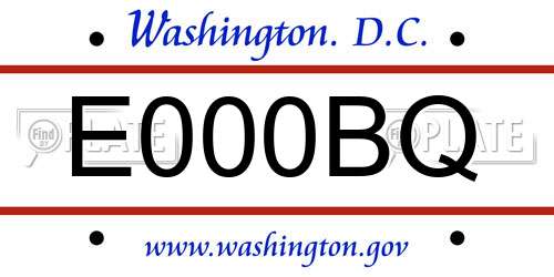 E000BQ District Of Columbia License Plate
