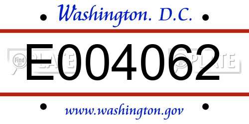 E004062 District Of Columbia License Plate