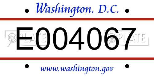 E004067 District Of Columbia License Plate
