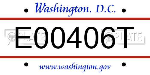E00406T District Of Columbia License Plate