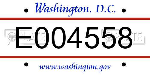 E004558 District Of Columbia License Plate
