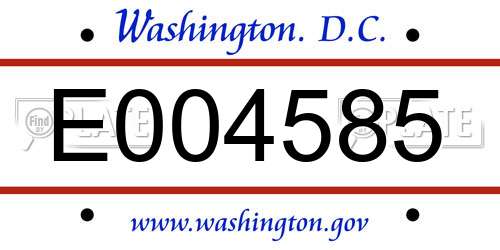 E004585 District Of Columbia License Plate