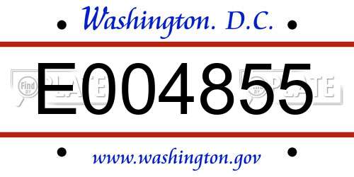 E004855 District Of Columbia License Plate