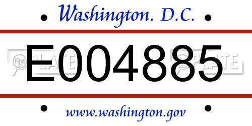 E004885 District Of Columbia License Plate