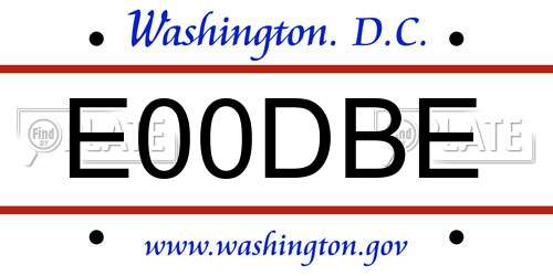 E00DBE District Of Columbia License Plate
