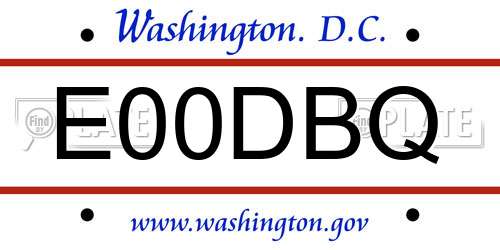 E00DBQ District Of Columbia License Plate