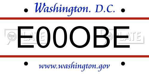 E00OBE District Of Columbia License Plate