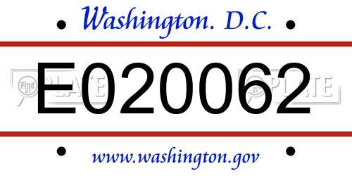 E020062 District Of Columbia License Plate