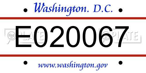 E020067 District Of Columbia License Plate