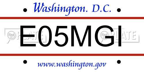 E05MGI District Of Columbia License Plate