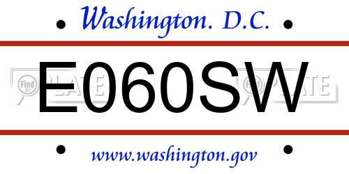 E060SW District Of Columbia License Plate