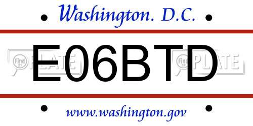 E06BTD District Of Columbia License Plate