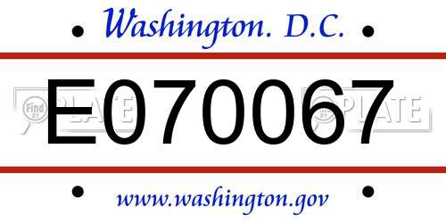E070067 District Of Columbia License Plate