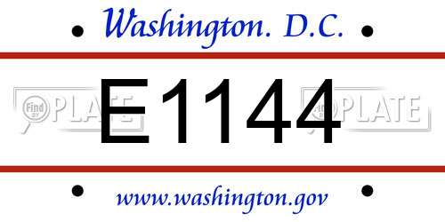 E1144 District Of Columbia License Plate
