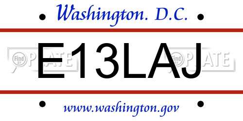 E13LAJ District Of Columbia License Plate
