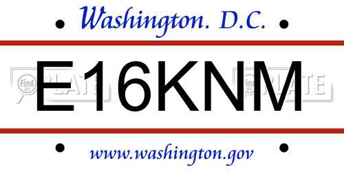 E16KNM District Of Columbia License Plate