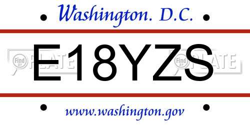 E18YZS District Of Columbia License Plate