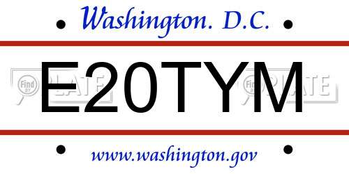 E20TYM District Of Columbia License Plate