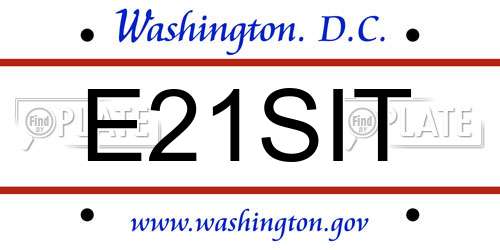 E21SIT District Of Columbia License Plate