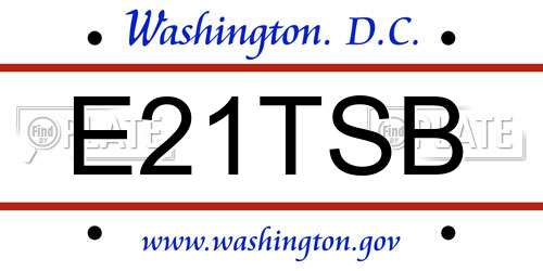 E21TSB District Of Columbia License Plate