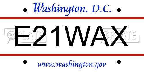 E21WAX District Of Columbia License Plate