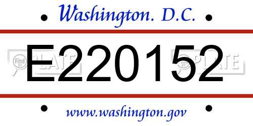 E220152 District Of Columbia License Plate
