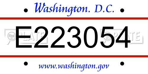 E223054 District Of Columbia License Plate