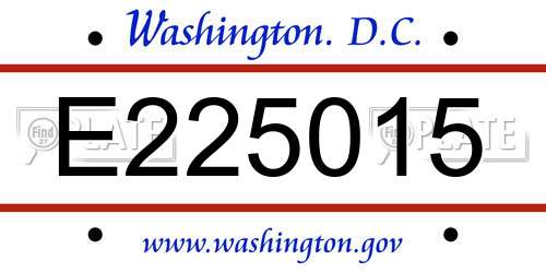 E225015 District Of Columbia License Plate