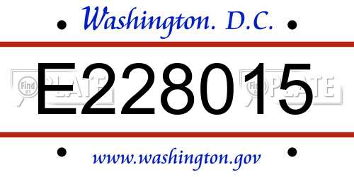 E228015 District Of Columbia License Plate