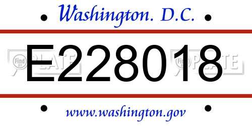 E228018 District Of Columbia License Plate