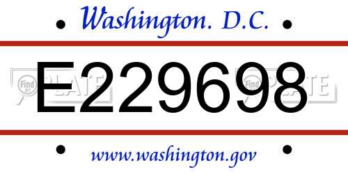 E229698 District Of Columbia License Plate