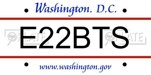 E22BTS District Of Columbia License Plate
