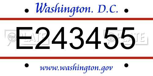 E243455 District Of Columbia License Plate
