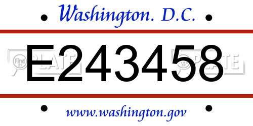E243458 District Of Columbia License Plate