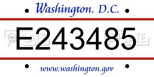 E243485 District Of Columbia License Plate
