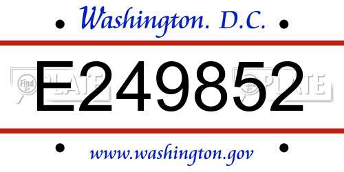 E249852 District Of Columbia License Plate