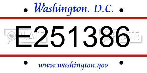 E251386 District Of Columbia License Plate