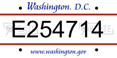 E254714 District Of Columbia License Plate