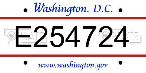 E254724 District Of Columbia License Plate