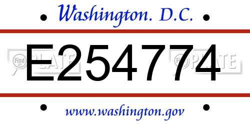 E254774 District Of Columbia License Plate